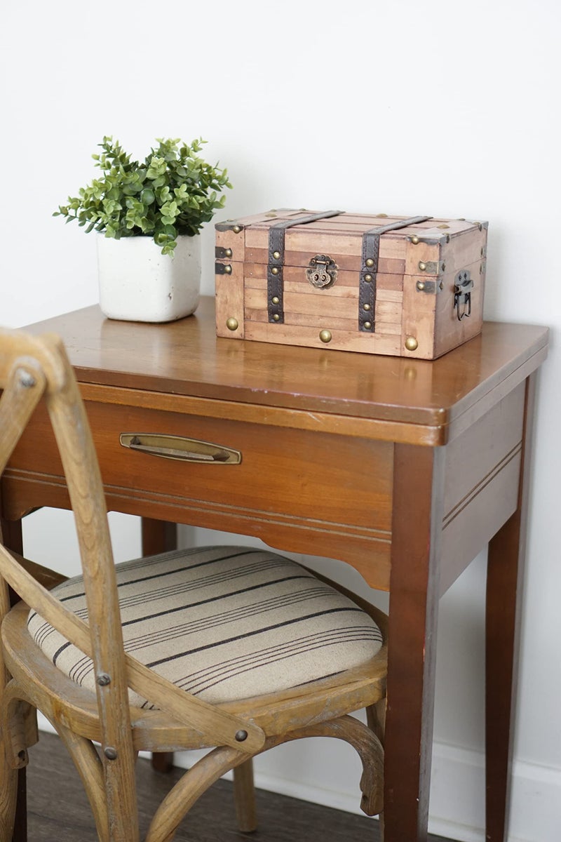 SLPR Alexander Small Wooden Treasure Chest - 11" x 7" x 5.5", Wood Storage Box with Hinged Lid, Decorative Trunk for Keepsakes, Vintage Pirate Chest for Classroom - Image 5